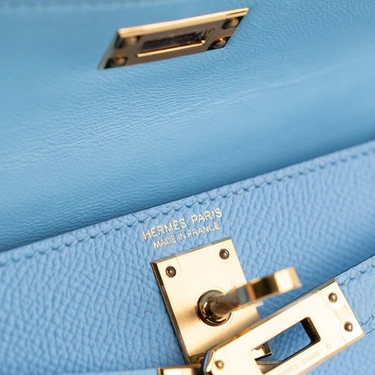 Hermes Mini Kelly 2 Epsom Blue Celeste U Stamp (2022) - photo 2