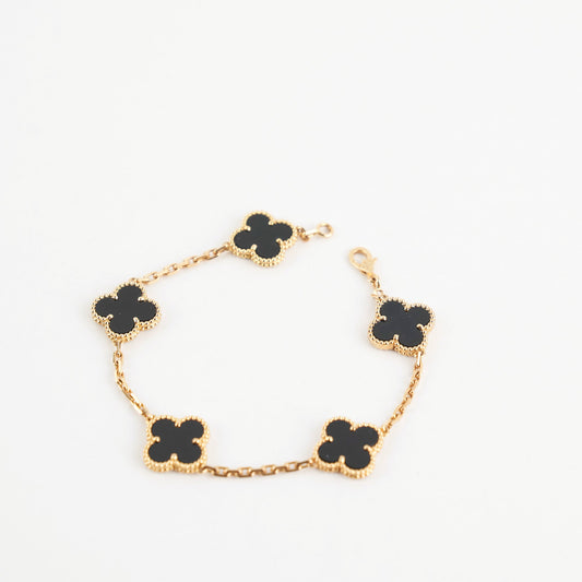 Van Cleef And Arpels Vintage Alhambra 5 Motifs Bracelet Onyx - photo 2