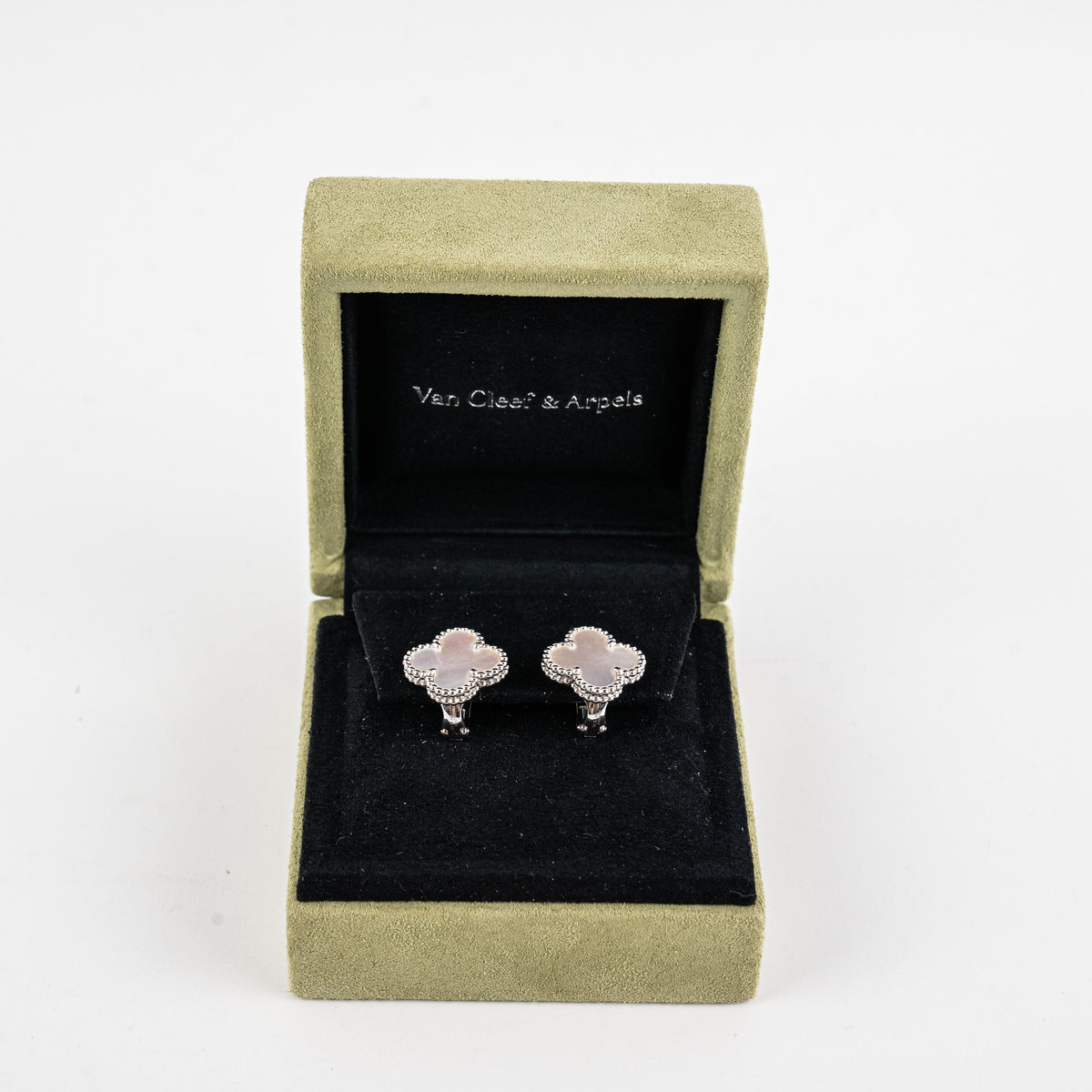 Van Cleef and Arpels Vintage Alhambra Earrings Mother of Pearl MOP White Gold Earrings - photo 3