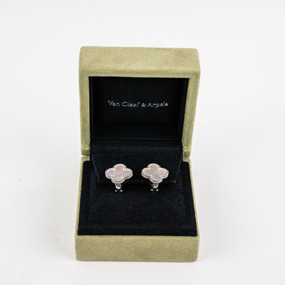 Van Cleef and Arpels Vintage Alhambra Earrings Mother of Pearl MOP White Gold Earrings - photo 3