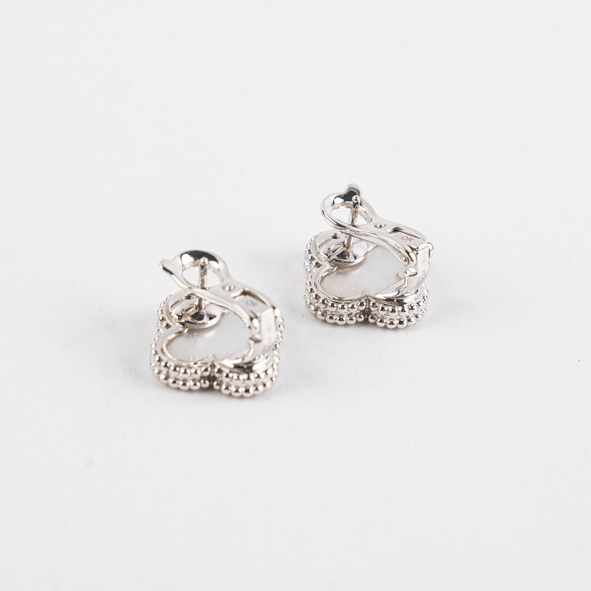 Van Cleef and Arpels Vintage Alhambra Earrings Mother of Pearl MOP White Gold Earrings - photo 8