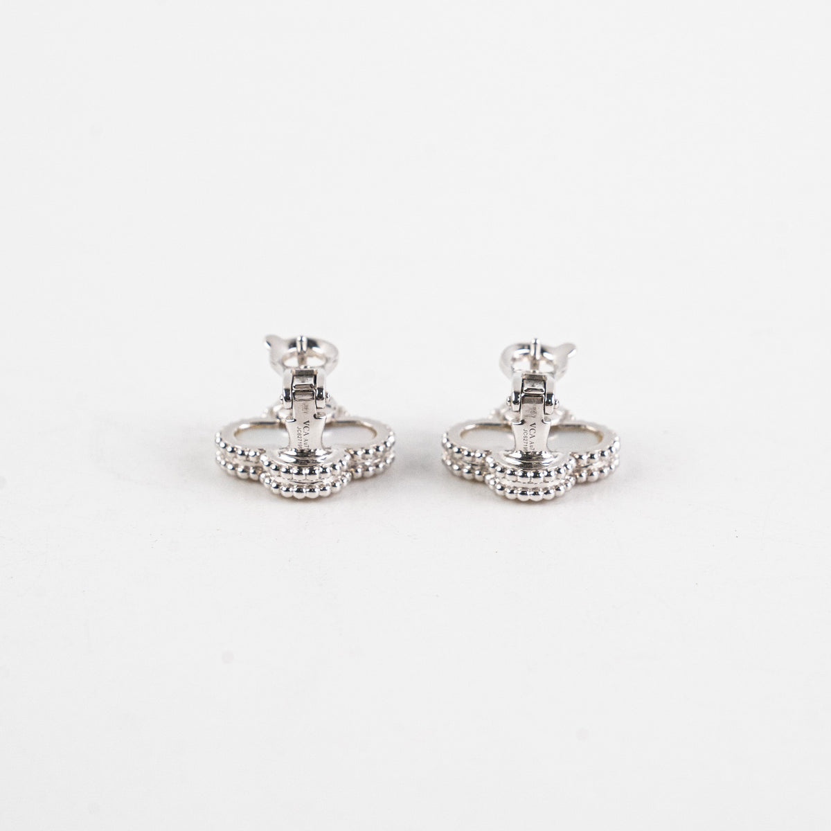 Van Cleef and Arpels Vintage Alhambra Earrings Mother of Pearl MOP White Gold Earrings - photo 7