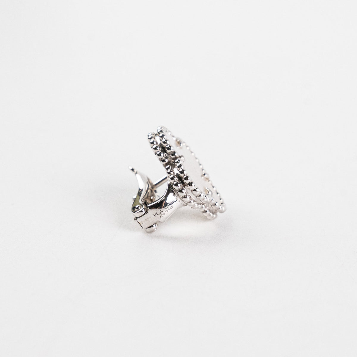 Van Cleef and Arpels Vintage Alhambra Earrings Mother of Pearl MOP White Gold Earrings - photo 5