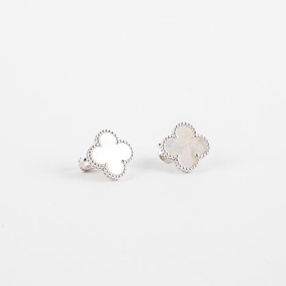 Van Cleef and Arpels Vintage Alhambra Earrings Mother of Pearl MOP White Gold Earrings - photo 2