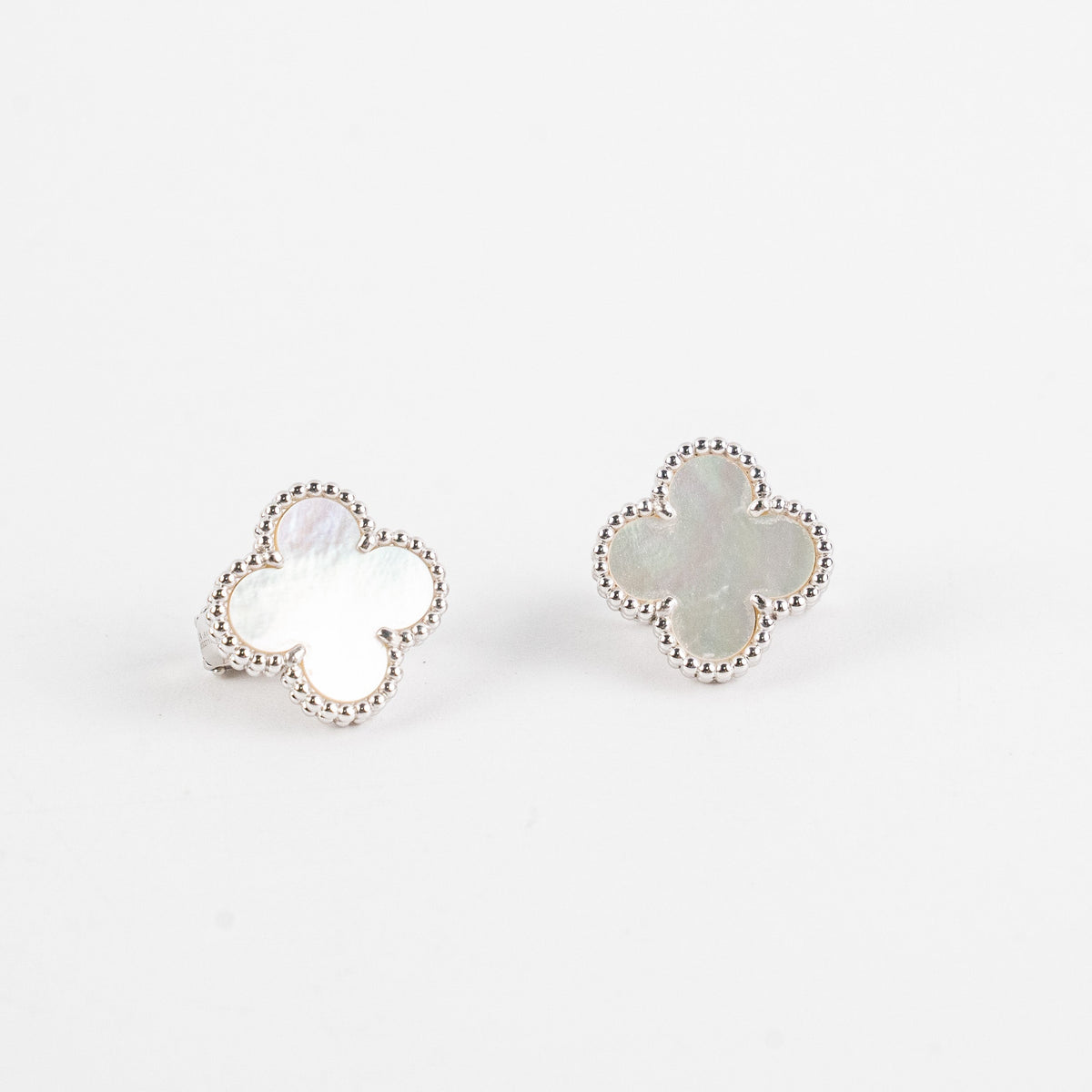 Van Cleef and Arpels Vintage Alhambra Earrings Mother of Pearl MOP White Gold Earrings - photo 1