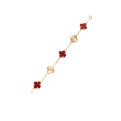 Van Cleef & Arpels Vintage Alhambra 5 Motif Carnelian Bracelet Rose Gold - photo 1