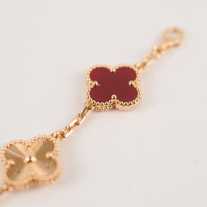 Van Cleef & Arpels Vintage Alhambra 5 Motif Carnelian Bracelet Rose Gold - photo 3