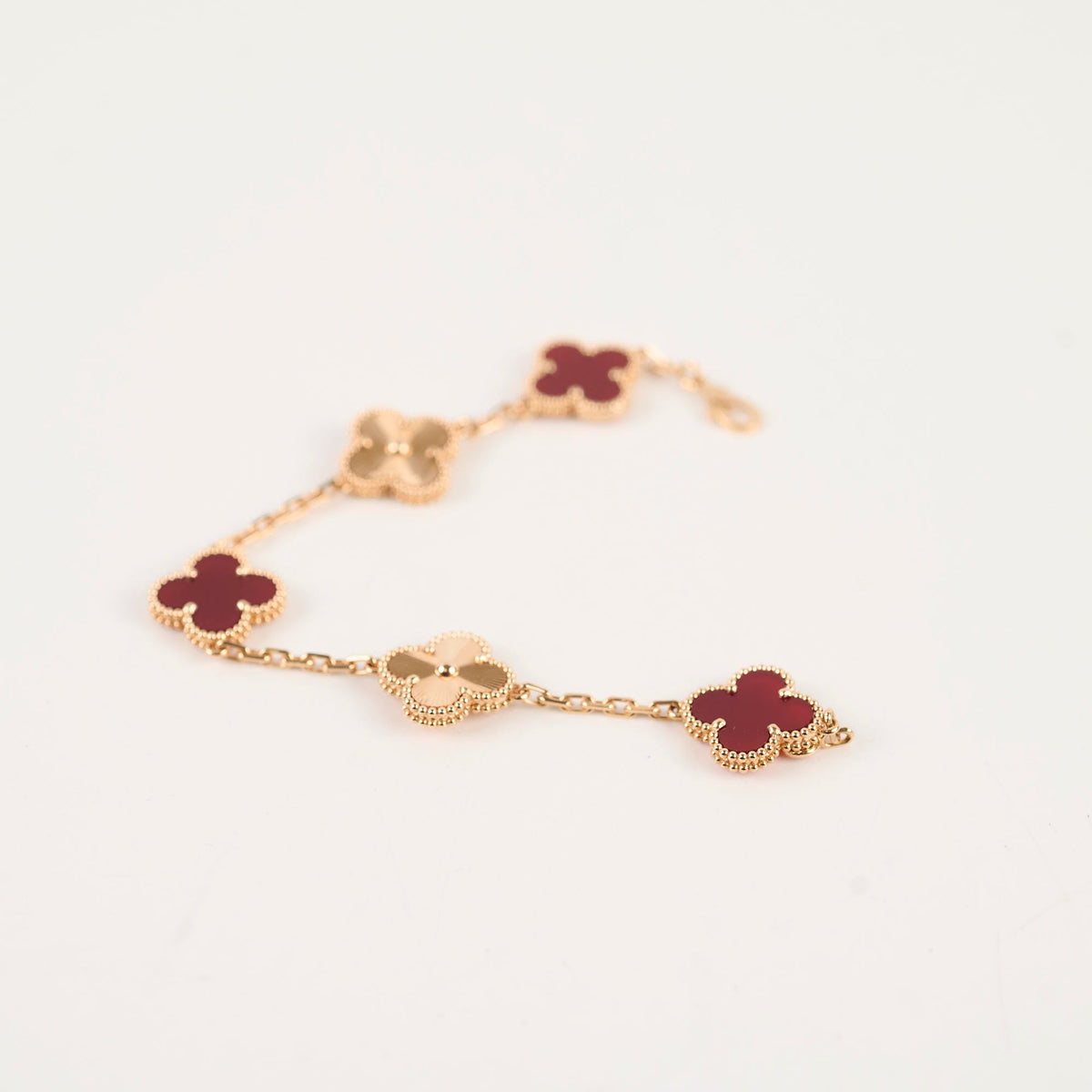 Van Cleef & Arpels Vintage Alhambra 5 Motif Carnelian Bracelet Rose Gold - photo 7