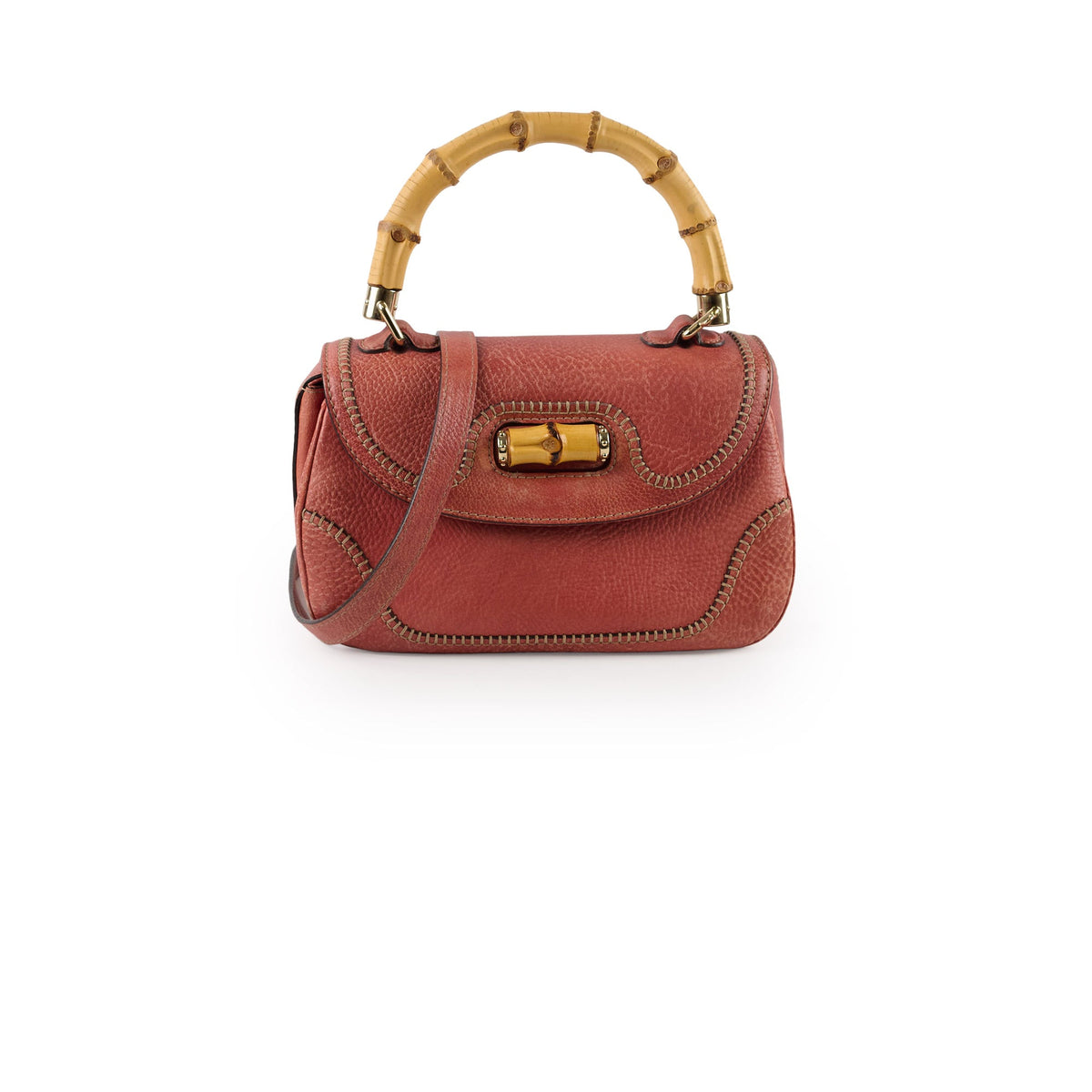 Gucci New Bamboo top handle Satchel Coral Red Grained Calfskin - photo 1