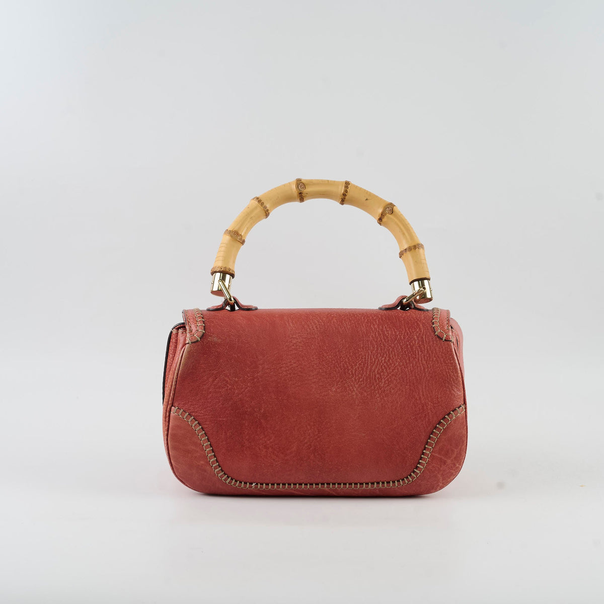 Gucci New Bamboo top handle Satchel Coral Red Grained Calfskin - photo 2