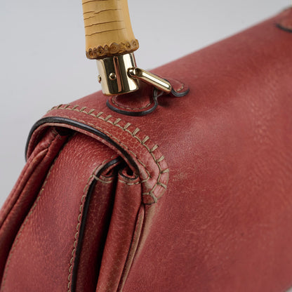 Gucci New Bamboo top handle Satchel Coral Red Grained Calfskin - photo 5