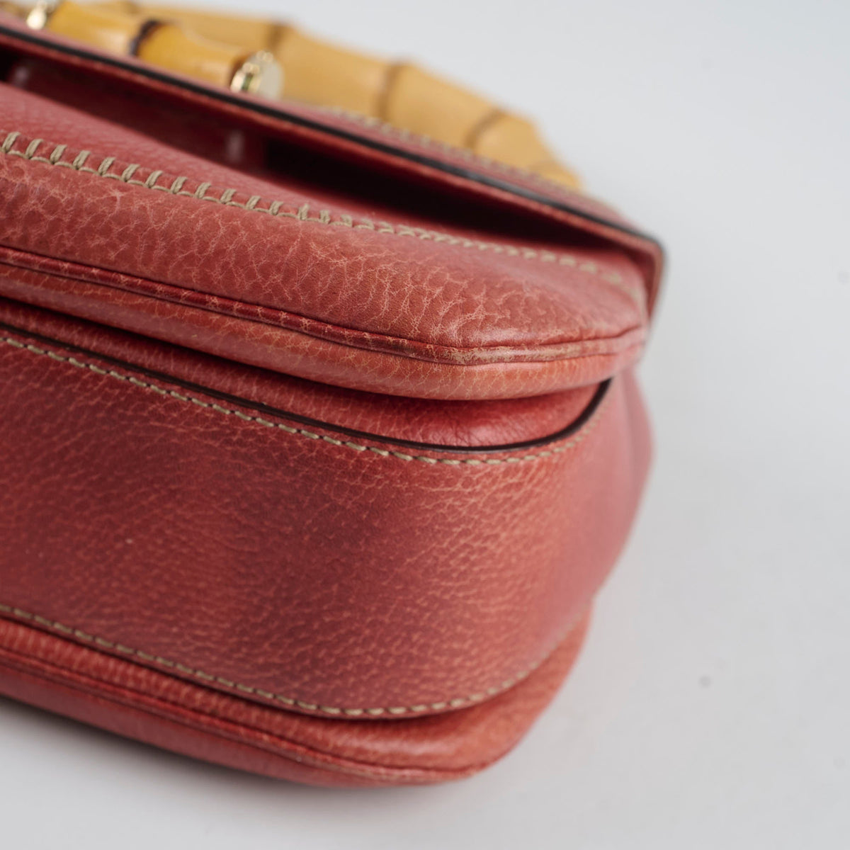 Gucci New Bamboo top handle Satchel Coral Red Grained Calfskin - photo 14