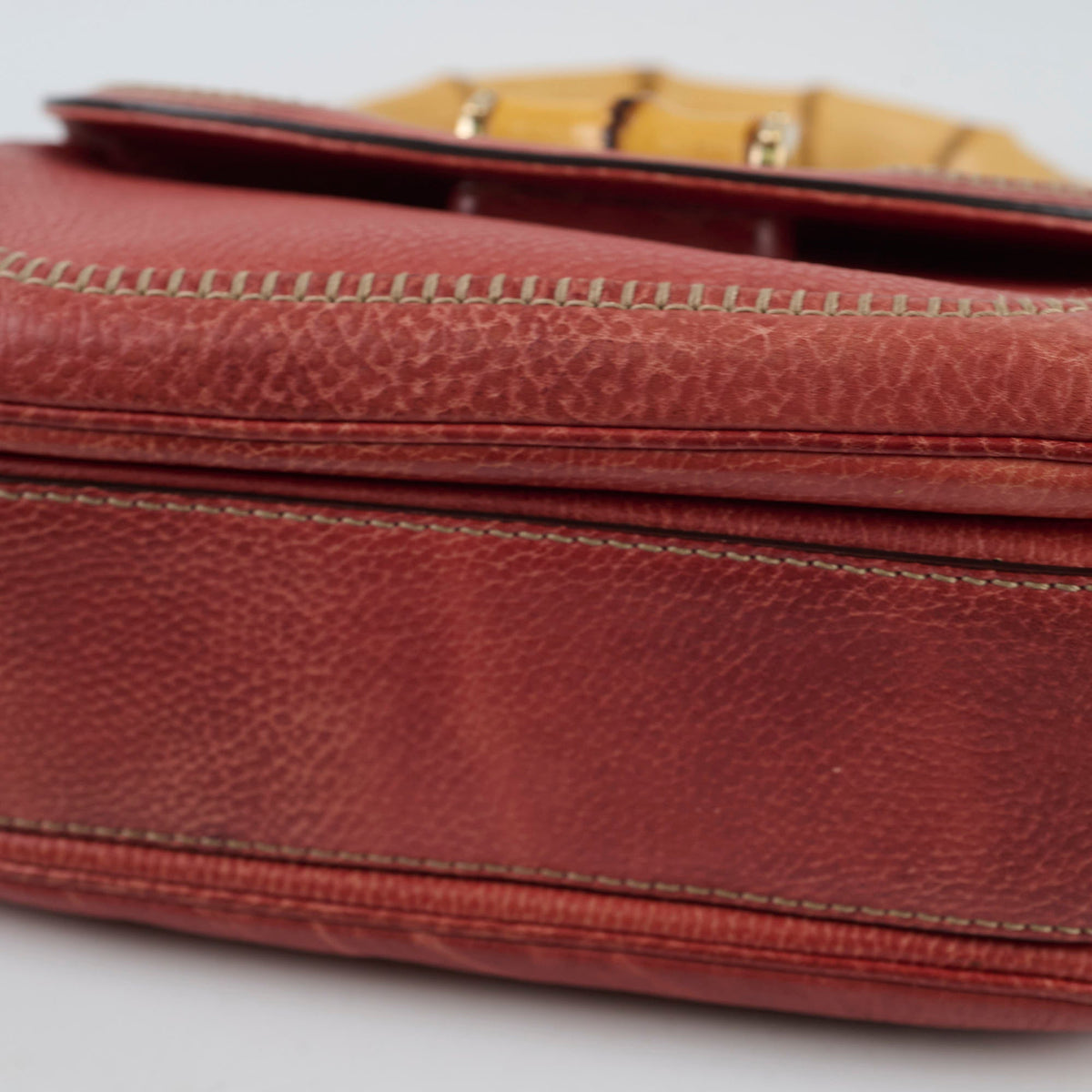 Gucci New Bamboo top handle Satchel Coral Red Grained Calfskin - photo 13