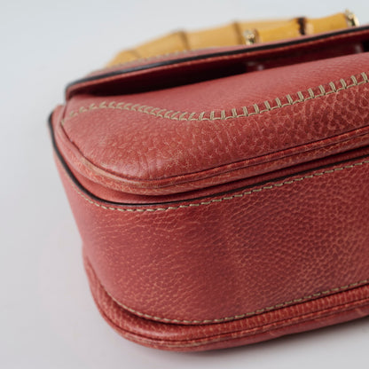 Gucci New Bamboo top handle Satchel Coral Red Grained Calfskin - photo 12