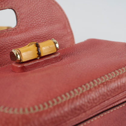 Gucci New Bamboo top handle Satchel Coral Red Grained Calfskin - photo 7