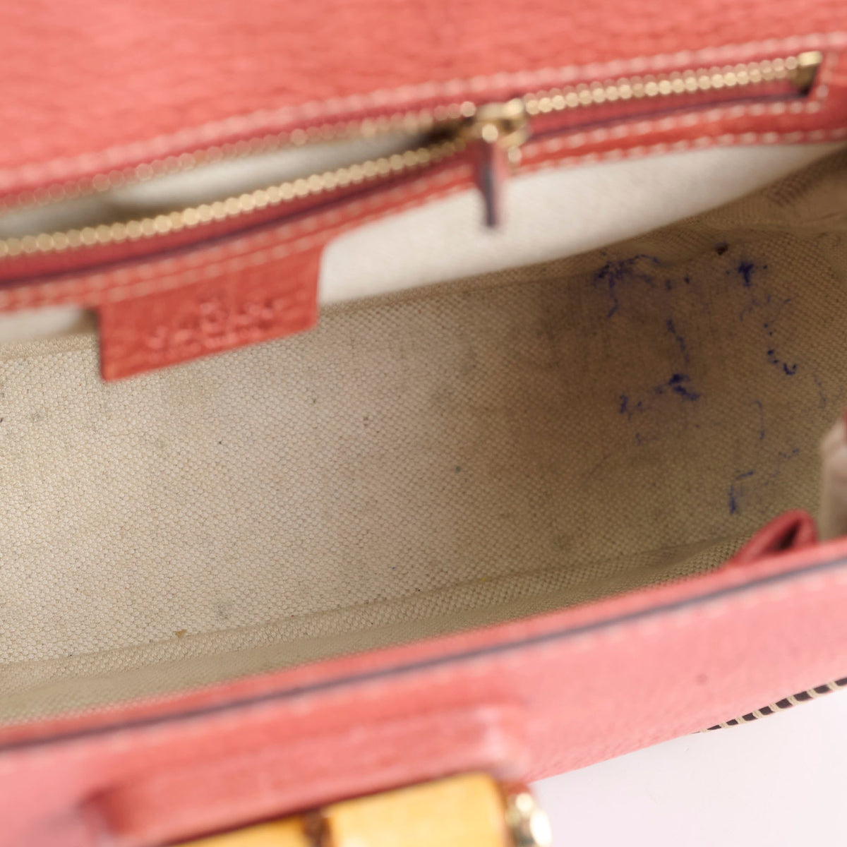 Gucci New Bamboo top handle Satchel Coral Red Grained Calfskin - photo 8