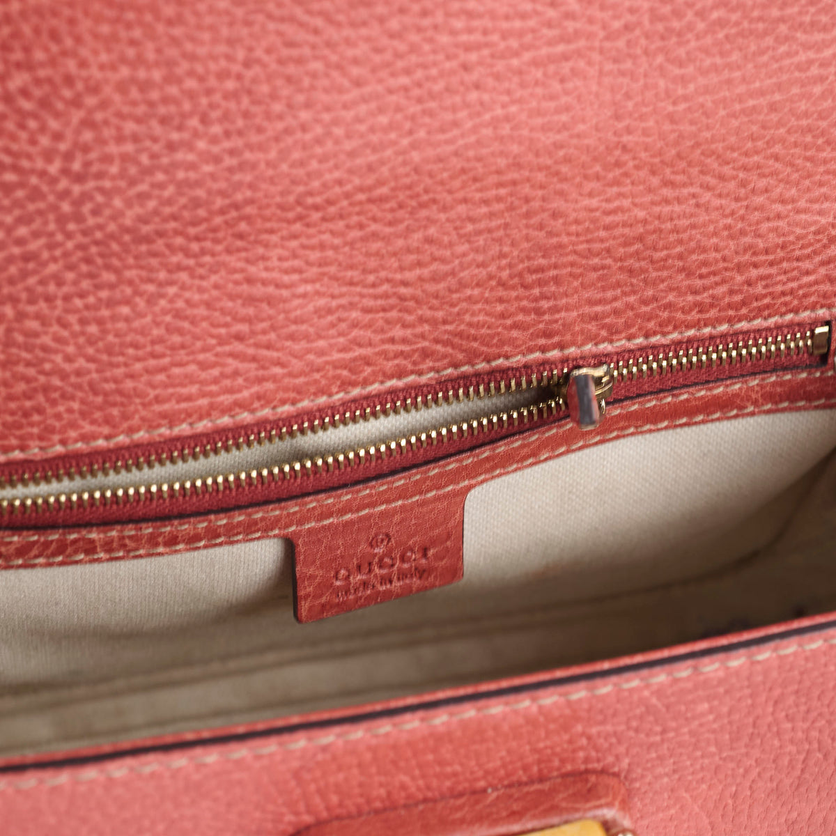 Gucci New Bamboo top handle Satchel Coral Red Grained Calfskin - photo 10
