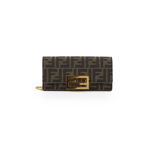 Fendi Buguette Continental Wallet on Chain Fabric Brown FF - photo 1