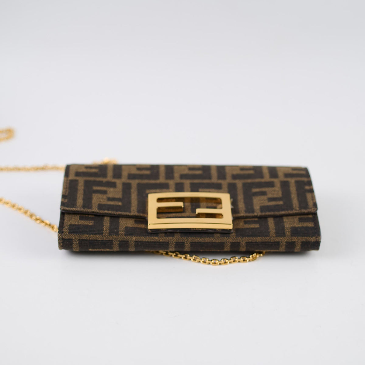 Fendi Buguette Continental Wallet on Chain Fabric Brown FF - photo 5