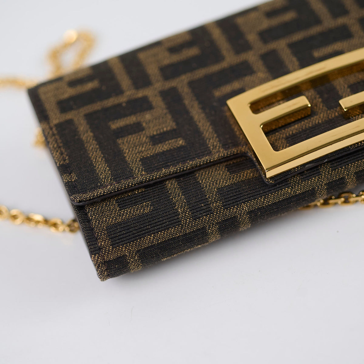 Fendi Buguette Continental Wallet on Chain Fabric Brown FF - photo 9