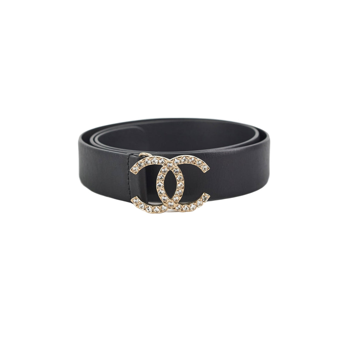 Chanel Gold Rhinestone Black Belt Size 80cm - photo 1
