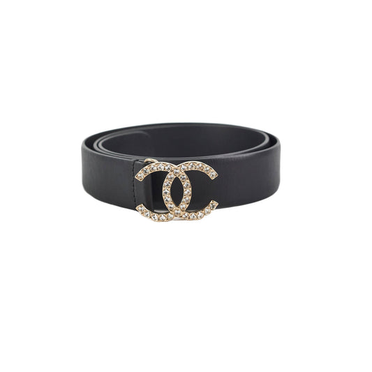 Chanel Gold Rhinestone Black Belt Size 80cm - photo 1