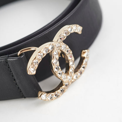Chanel Gold Rhinestone Black Belt Size 80cm - photo 8