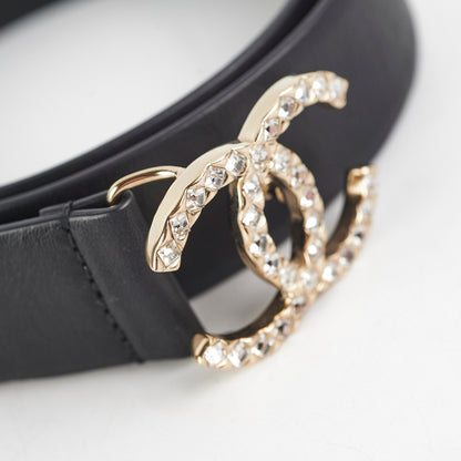 Chanel Gold Rhinestone Black Belt Size 80cm - photo 7