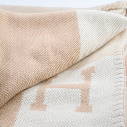 Hermes H Drapeau Throw Blanket Beige - photo 2