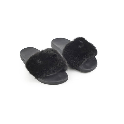 Givenchy Black Fur Slides Size 36 - photo 1