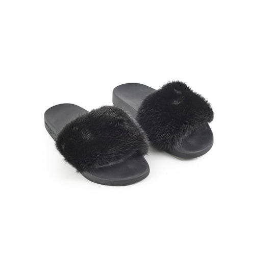 Givenchy Black Fur Slides Size 36 - photo 1