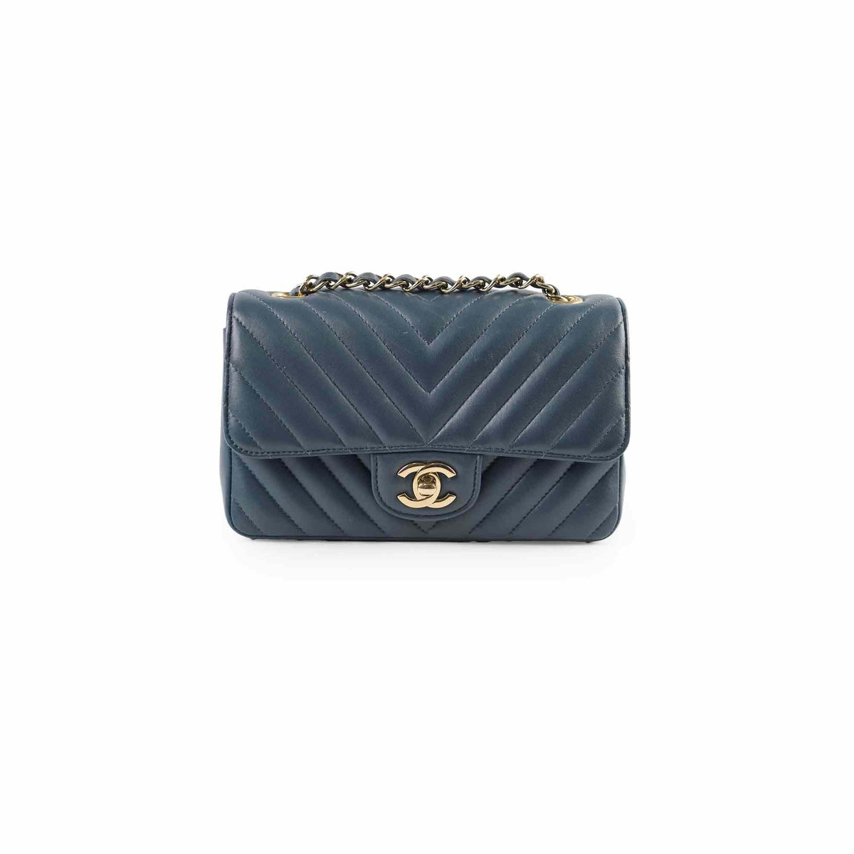 Chanel Chevron Mini Rectangular Classic Flap Dark Grey/Blue - photo 1