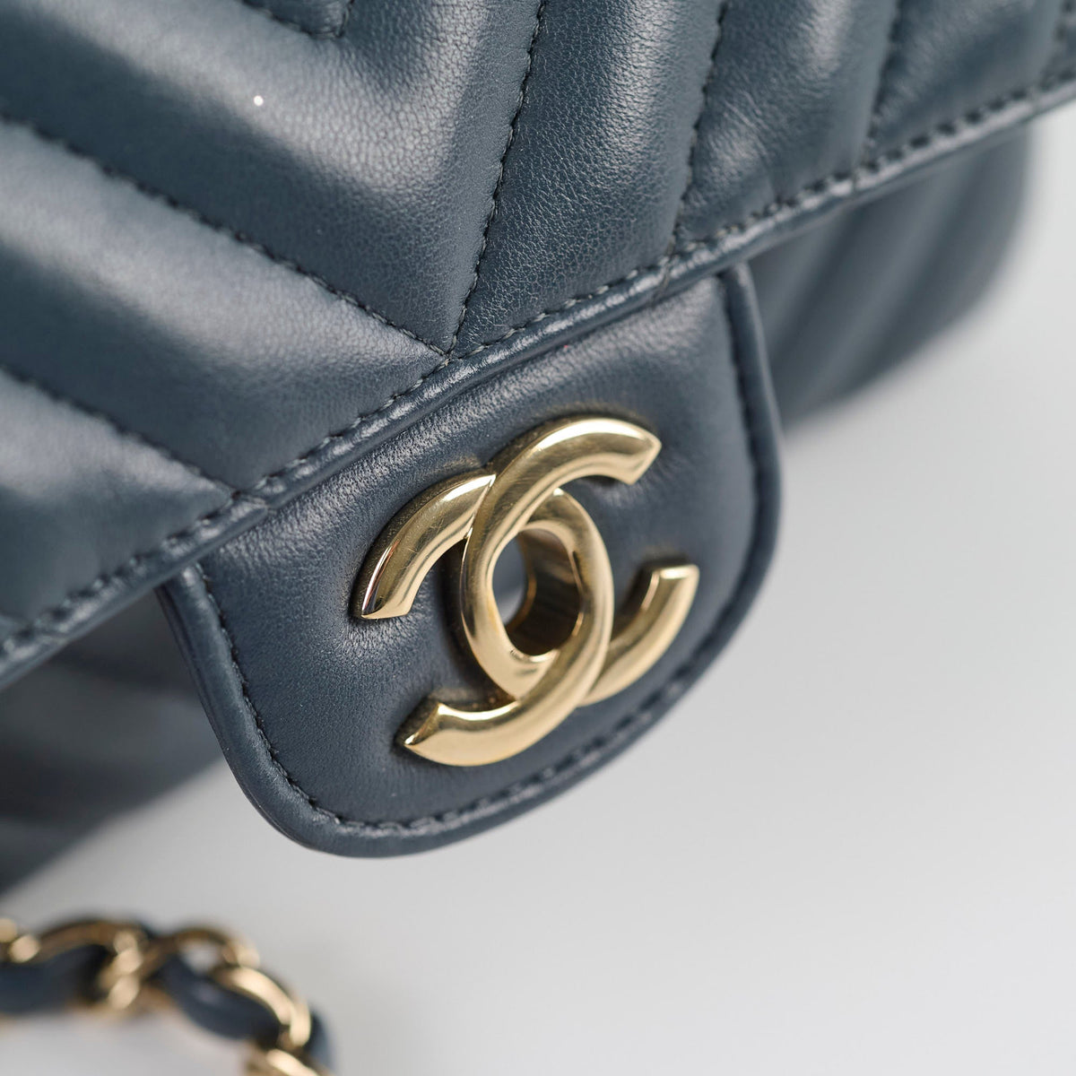 Chanel Chevron Mini Rectangular Classic Flap Dark Grey/Blue - photo 16