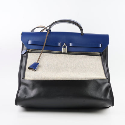 Hermes Herbag Zip 39 Bag Berline Canvas/Leather Black/Blue SHW - photo 3