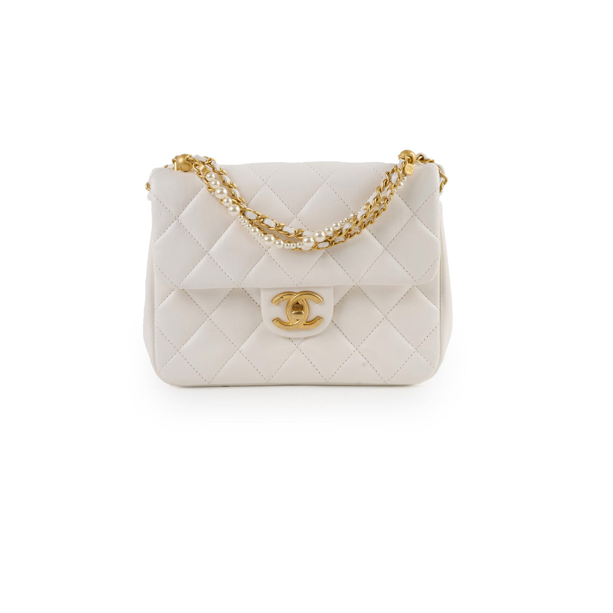 Chanel Square Seasonal Pearl Flap White Lambskin (microchip) - photo 1