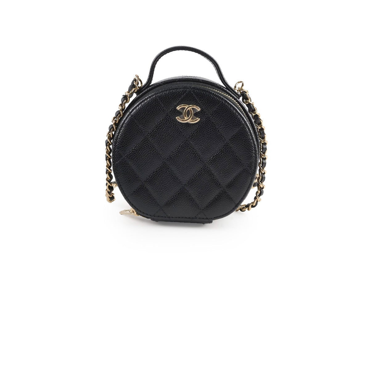 Chanel round top handle crossbody vanity caviar bag black - photo 1