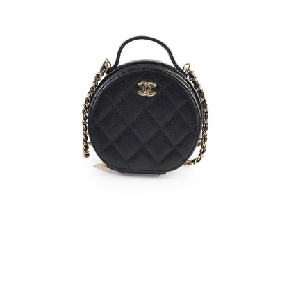 Chanel round top handle crossbody vanity caviar bag black - photo 1