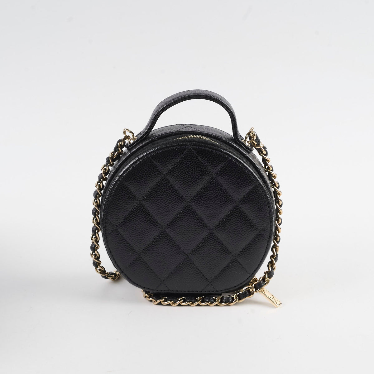 Chanel round top handle crossbody vanity caviar bag black - photo 2