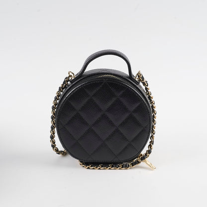 Chanel round top handle crossbody vanity caviar bag black - photo 2