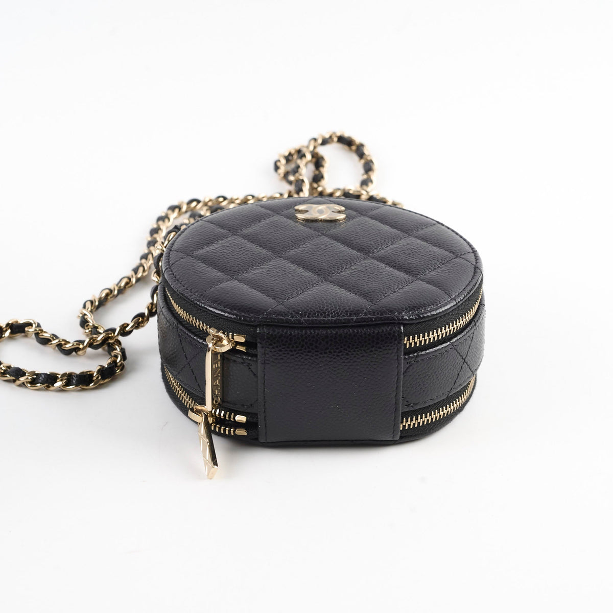 Chanel round top handle crossbody vanity caviar bag black - photo 4