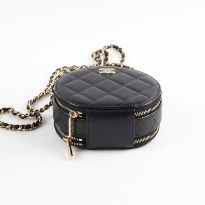 Chanel round top handle crossbody vanity caviar bag black - photo 4