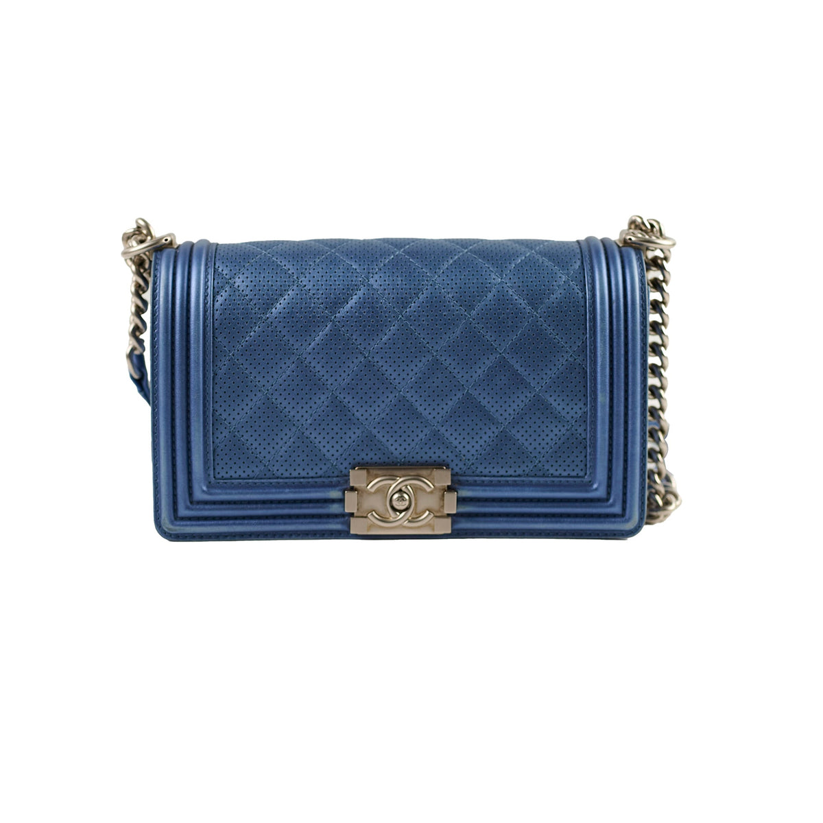 Chanel Old Medium Boy Metallic Blue - photo 1