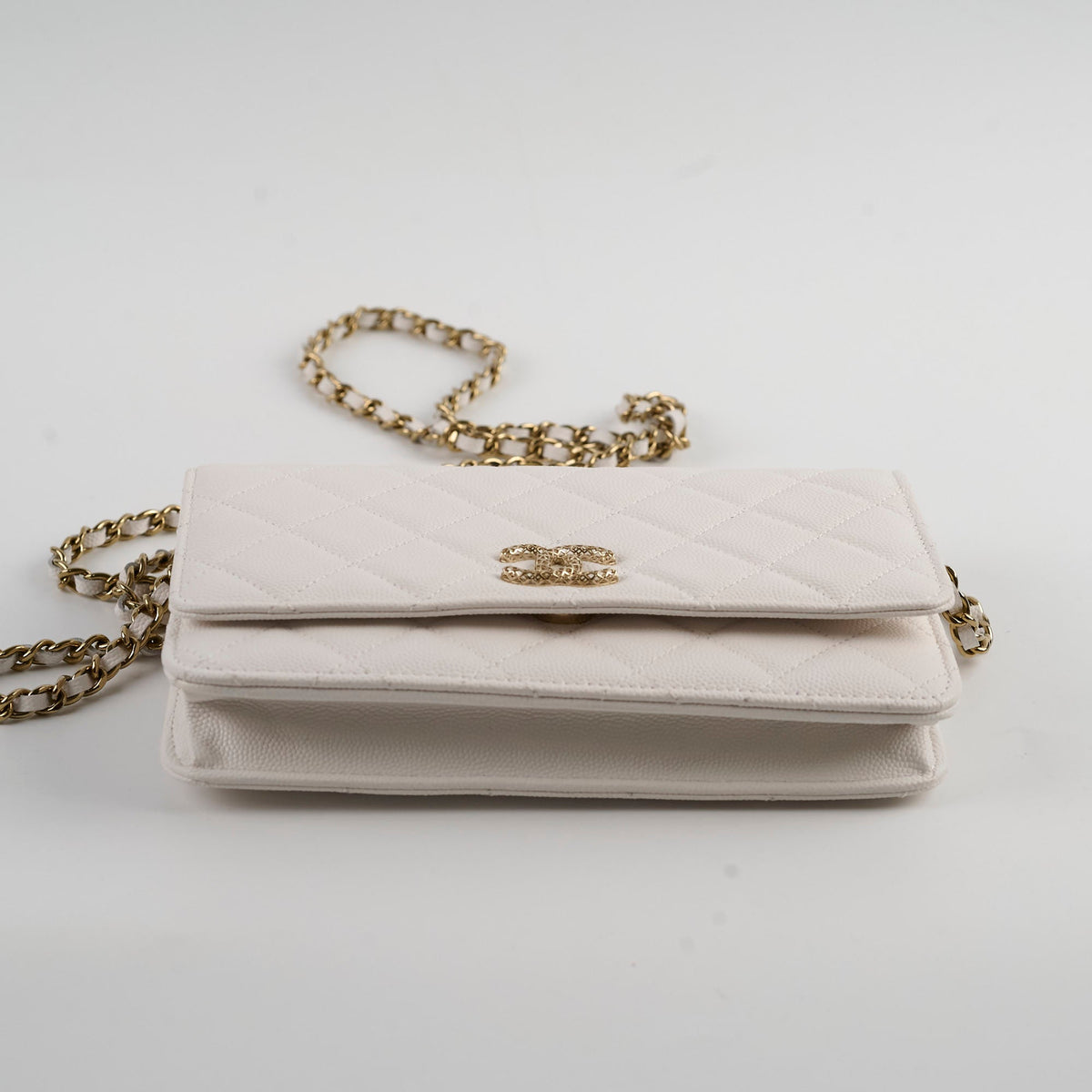 Chanel Seasaonal Caviar Wallet On Chain White Microchip - photo 4