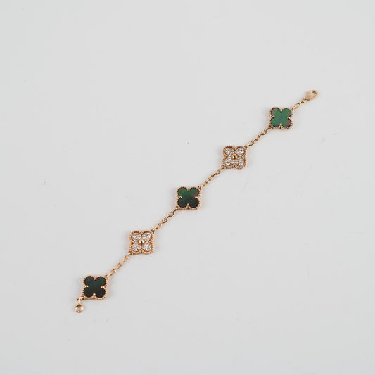 Van Cleef & Arpels Vintage Alhambra Grey Mother Of Pearl/Diamonds 5 Motif Bracelet - photo 2