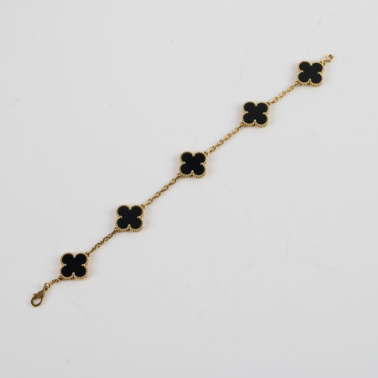 Van Cleef & Arpels Vintage Alhambra Yellow Gold 5 Motif Onyx Bracelet - photo 1