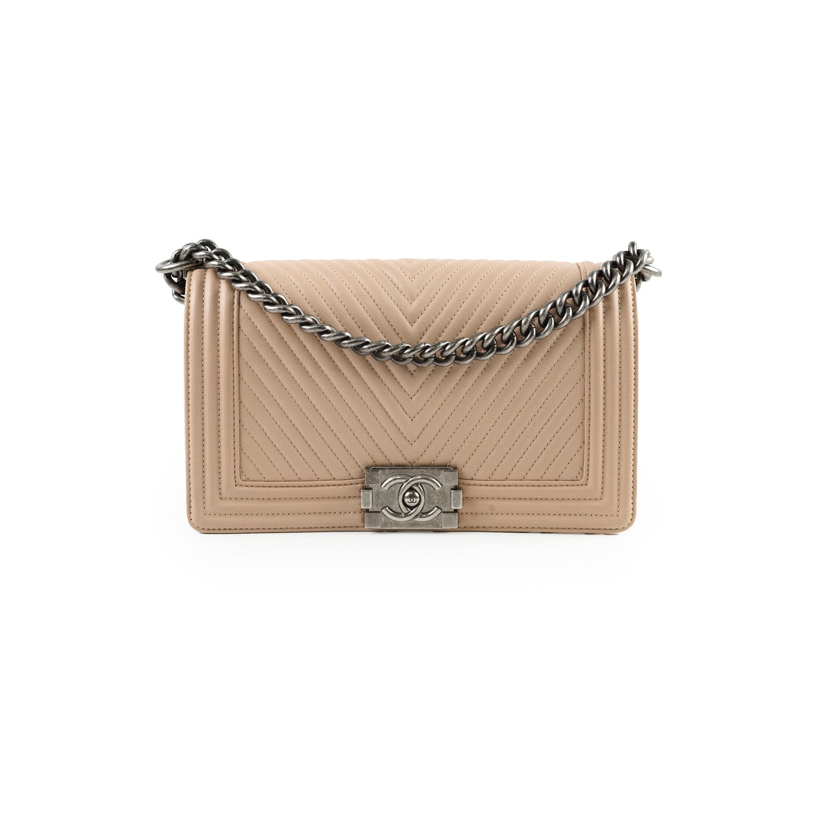 Chanel Boy Old Medium Chevron Beige Lambskin - photo 1