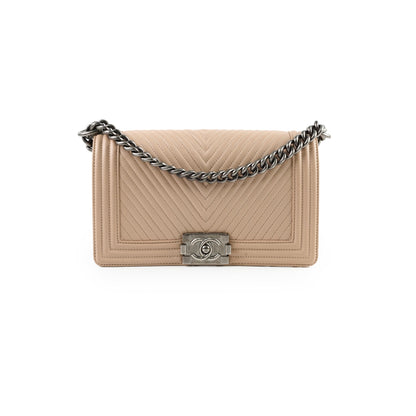 Chanel Boy Old Medium Chevron Beige Lambskin - photo 1