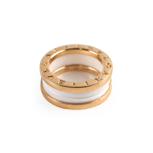 Bvlgari B.Zero 18k Pink Gold White Ceramic Ring Sz 49 - photo 1