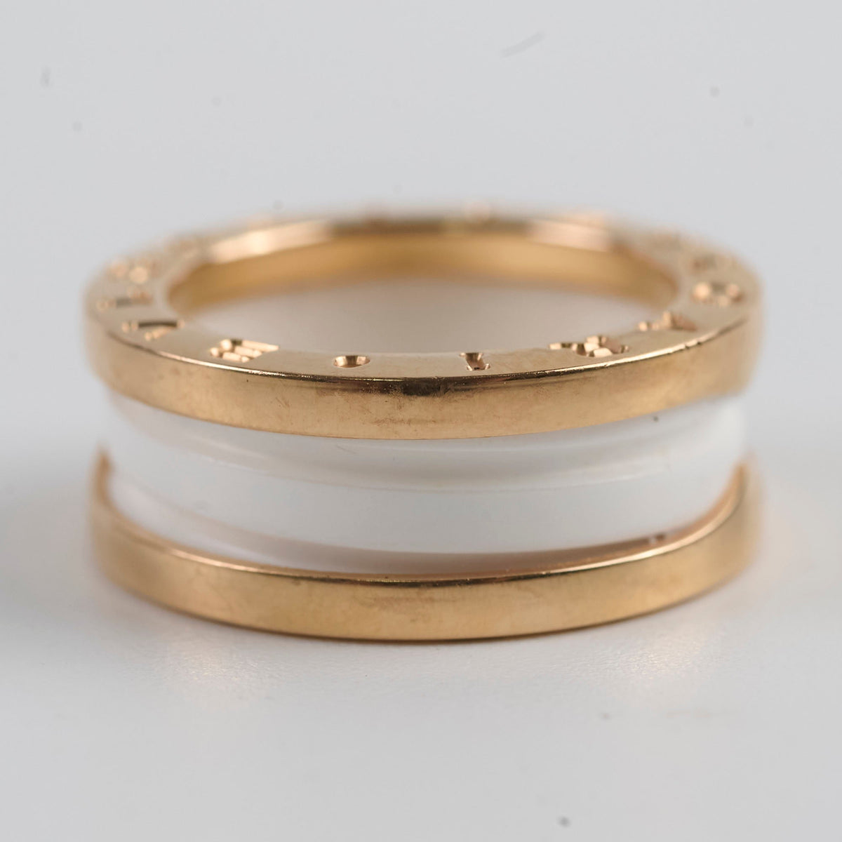 Bvlgari B.Zero 18k Pink Gold White Ceramic Ring Sz 49 - photo 4