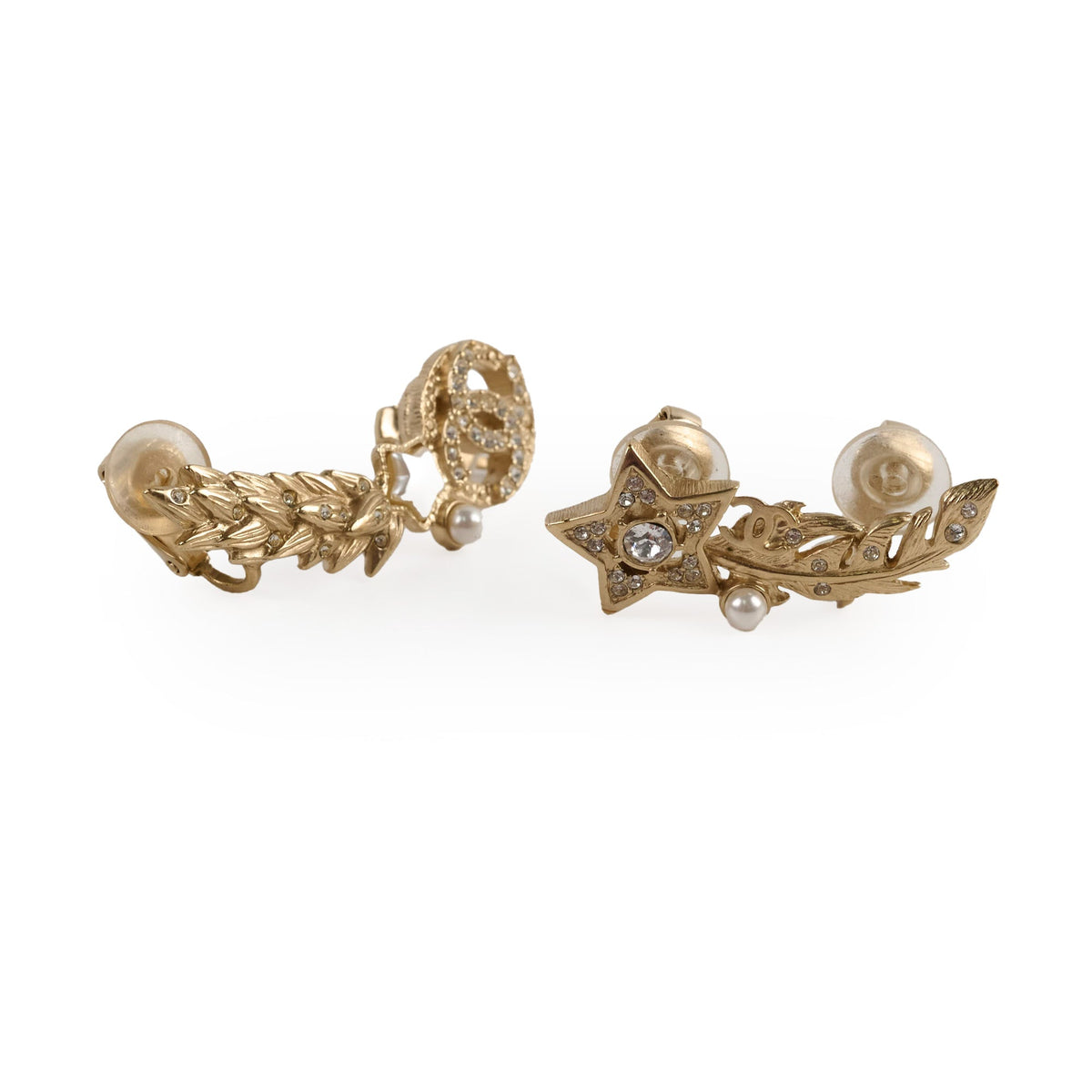 Chanel Plated Strass & Faux Pearl CC Earcuff Clip On Earrings - photo 1